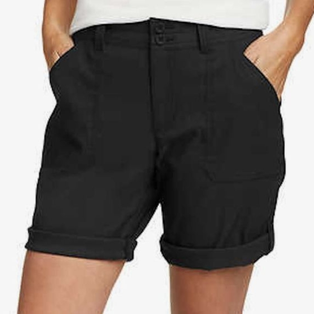 Eddie Bauer Women's Stretch UPF 50 Rolled Hem Black Bermuda Shorts Size 12
